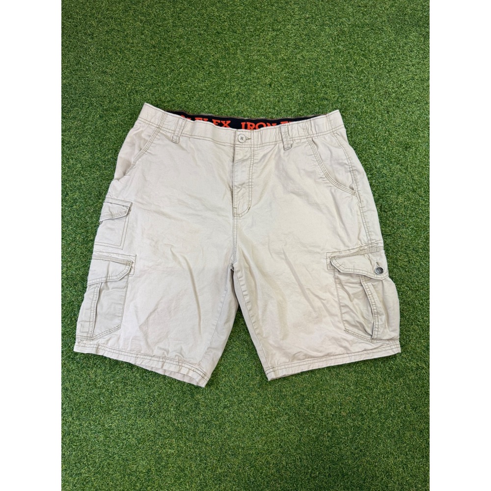 Iron Flex Mens Khaki Tan Cargo Shorts Size 36 Cotton Blend Casual Outdoor